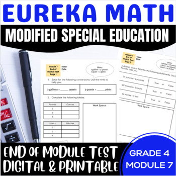 Preview of Special Education Engage NY {Eureka} Math Grade 4 Modified End of Module 7 Test