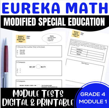 Preview of Special Ed Engage NY {Eureka} Math Grade 4 Modified Module 1 Test Back to School