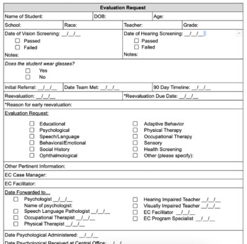 Special Education Evaluation Request Form by Mrs Wedmores Wildflowers