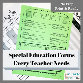Preview of Special Education Service Log IEP snapshot Special Education Teacher Input Forms