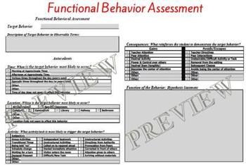 Preview of Special Education Functional Behavior Assessment Behavior Support Plan Template
