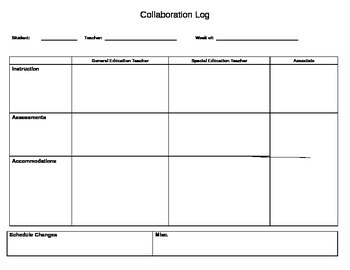 Preview of Special Education-General Education Teacher Collaboration Log