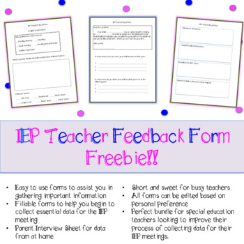 Preview of Special Education IEP Input and Feeback Form for Parents and Teacher