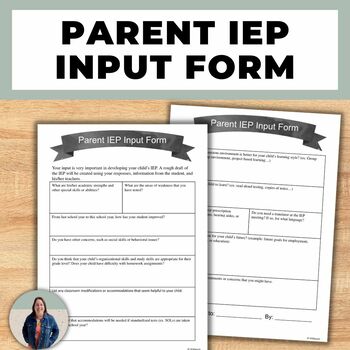 Preview of Parent Input Form for IEP Special Education IEP Data Collection Sheets