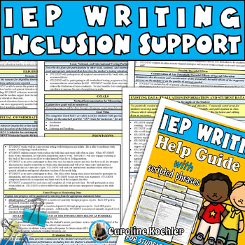 Preview of IEP Cheat Sheet Inclusion Writing Help Guide Checklist Write IEP Goal Bank SPED