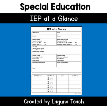 Preview of Special Education: IEP at a Glance Student Snapshot