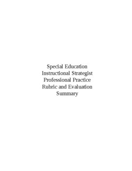 Preview of Special Education Instructional Strategist Professional Practice Rubric-editable