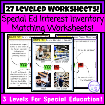 Preview of Special Education Interest Inventory Matching Worksheets Career Clusters Jobs