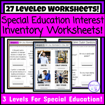 Preview of Special Education Interest Inventory Worksheets IEP Career Clusters Career Day