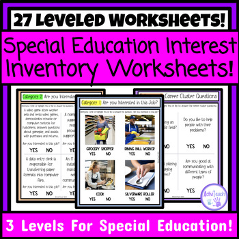 Preview of Special Education Interest Inventory Worksheets IEP Career Clusters Career Day