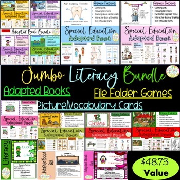Preview of Adapted Books Jumbo Bundle Vocabulary Cards and File Folder Games