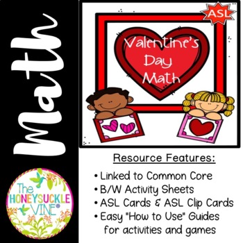 Preview of ASL Valentine's Day Math Activities Worksheets Centers Special Ed. K-1st