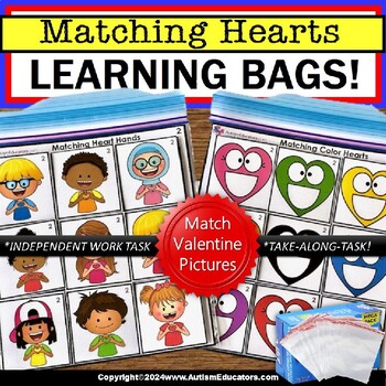Preview of Special Education Learning Bag for Autism - Matching Color Valentine Hearts