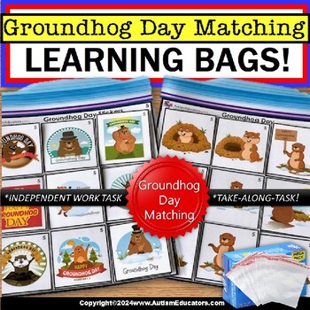 Preview of Special Education Learning Bag for Autism - Matching Pictures for Groundhog Day