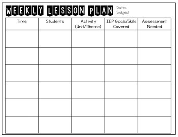special education teacher lesson plan template