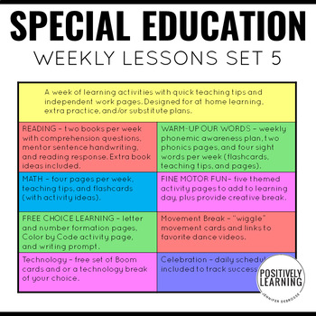 Preview of Special Education Weekly Lessons No Prep Sub Plans Set 5