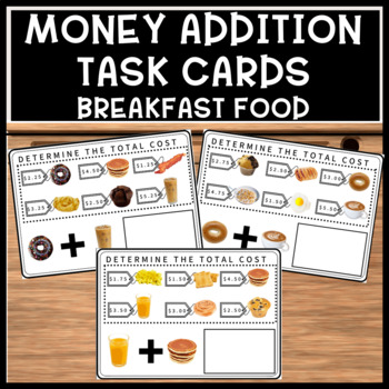 Preview of Special Education Life Skills Money Addition Task Cards Breakfast Food