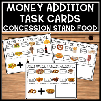 Preview of Special Education Life Skills Money Addition Task Cards Concession Stand Food