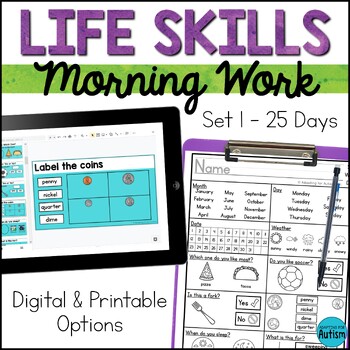 Preview of Life Skills Special Education Activities Morning Work and Daily Warm Up - Set 1
