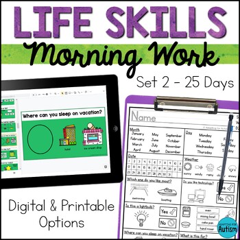 Preview of Special Education Life Skills Morning Work and Daily Warm Up Activities - Set 2