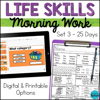 Preview of Special Education Life Skills Morning Work and Daily Warm Up Activities - Set 3