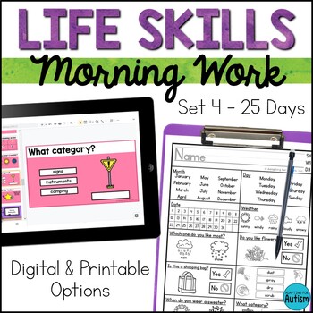 Preview of Special Education Life Skills Morning Work and Daily Warm Up Activities - Set 4