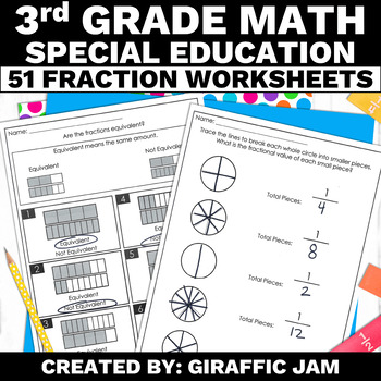 Preview of Special Education Math 3rd Grade Fractions Modified Worksheets Spec Ed Math
