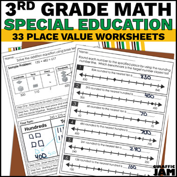 Preview of Special Education Math 3rd Grade Place Value Modified Worksheets Spec Ed Math