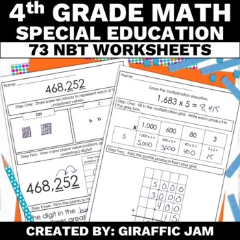 Preview of Special Education Math 4th Grade Place Value Worksheets | Special Ed NBT