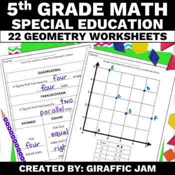 Preview of Special Education Math 5th Grade Geometry Modified Worksheets Special Ed