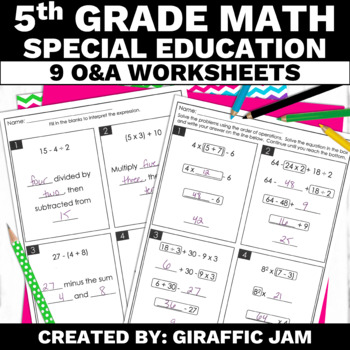 Preview of Special Education Math 5th Grade O&A Modified Worksheets Special Ed