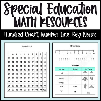 Preview of Special Education - Math Tool Resources - 100 Chart, Number Line, Key Words
