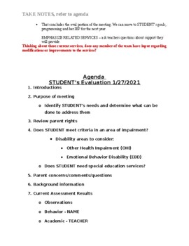 Preview of Special Education Meeting Agenda and Outline