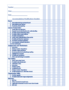 Special Education Modification/ Accommodation Checklist by Achieve More