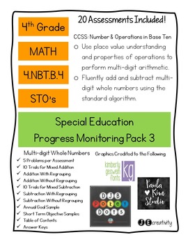 Preview of Pack 3/Math 4th Grade Special Education Progress Monitoring