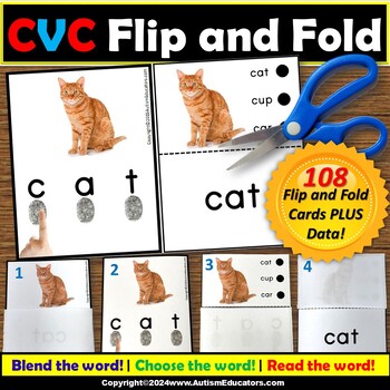 Preview of CVC Words with Pictures Flip and Fold for Special Education and Autism