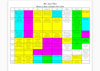 Special Education Resource Room Schedule Template for Google Docs