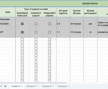 Preview of Special Education Service Log for virtual learning
