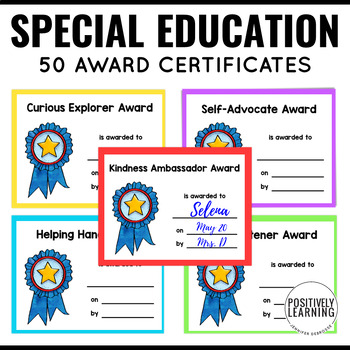 Preview of Special Education Student Awards - 50 Editable Certificates for End of Year