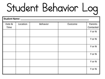 Preview of Special Education Student Behavior Log