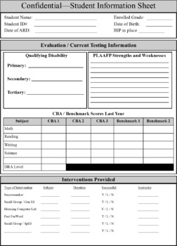 Preview of Special Education Student Data Tracking Sheet