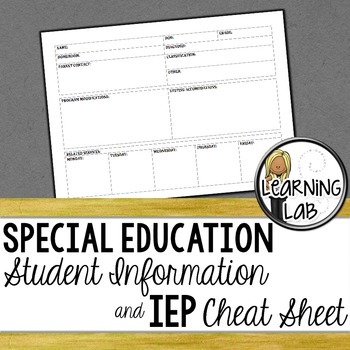 Preview of Special Education Student Info & IEP Cheat Sheet
