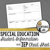 Special Education Student Info & IEP Cheat Sheet