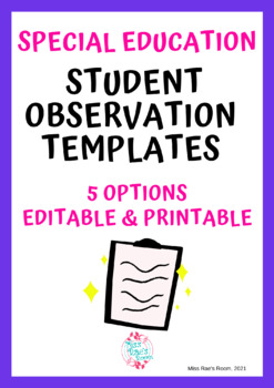 Preview of Special Education Student Observation Template & Form