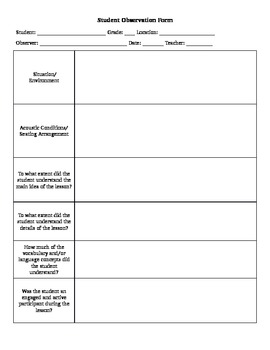 classroom observation report for special education