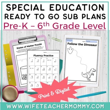 Preview of Special Education Sub Plans PreK - 6th Grade PRINT + GOOGLE | SPED Lesson Plan