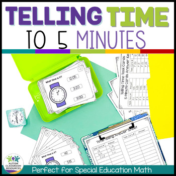 Preview of Special Education Task Cards to Practice Telling Time to 5 Minutes - Life Skills