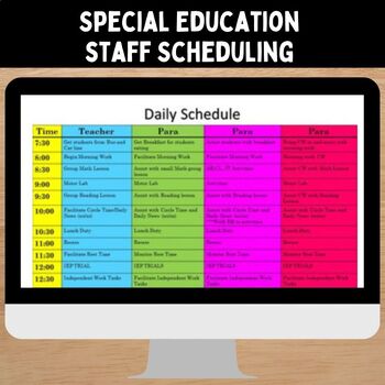 Preview of Special Education Teacher Daily Schedule  with Columns for Paras (editable)