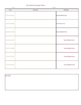 Preview of Special Education Teacher Editable Lesson Plan Template