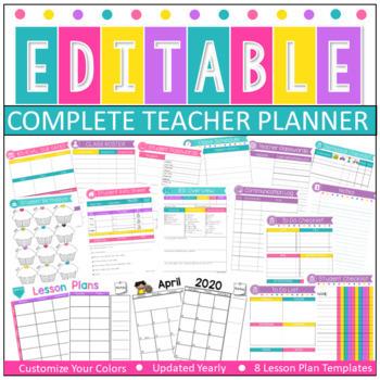 Preview of Editable & Customizable Teacher Planner - Easy Editing - Edit Colors & All